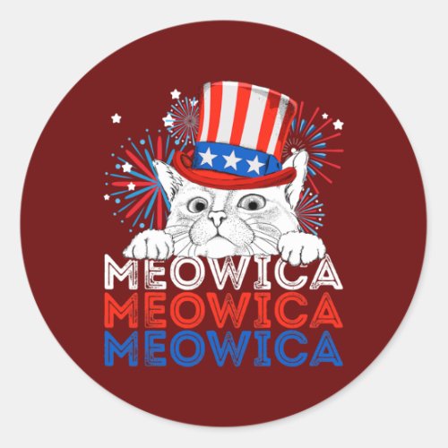 Meowica Kitty American Flag Patriotic 4th Of July Classic Round Sticker