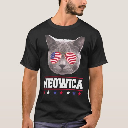 Meowica Patriotic 4th Of July Cat Cat In Sunglasse T_Shirt