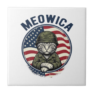 Meowica Patriotic Cat Vintage Engraving Shirt Desi Ceramic Tile