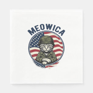 Meowica Patriotic Cat Vintage Engraving Shirt Desi Napkins