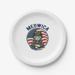 Meowica Patriotic Cat Vintage Engraving Shirt Desi Paper Plates