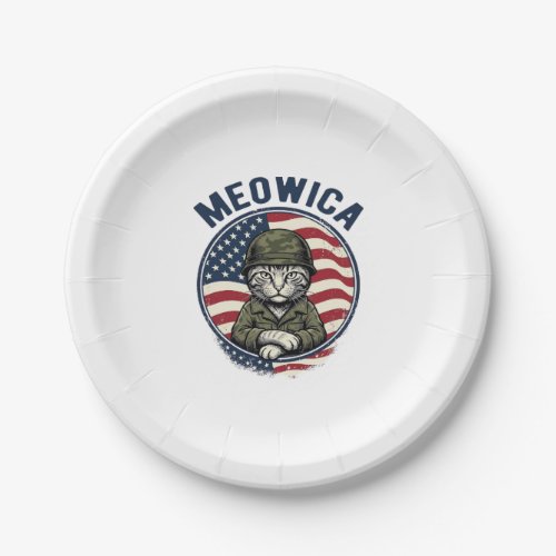Meowica Patriotic Cat Vintage Engraving Shirt Desi Paper Plates