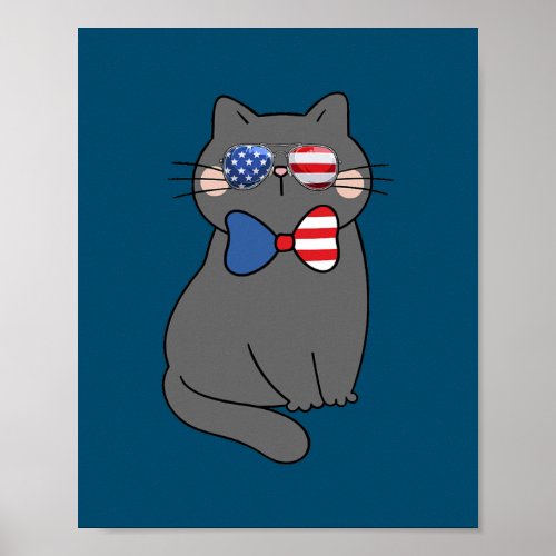 Meowica Tie Bow Party Cat USA Flag Sunglusses 4th Poster