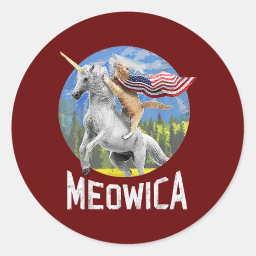 Meowica Unicorn Cat American Flag Patriotic 4th Classic Round Sticker