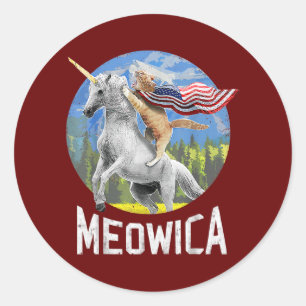 Meowica Unicorn Cat American Flag Patriotic 4th Classic Round Sticker