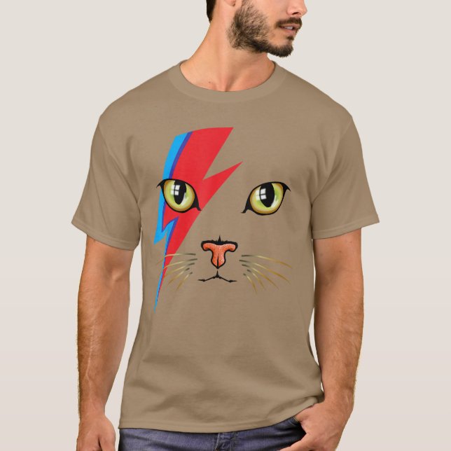 Meowie Bowie Cat Retro Kitty Cat Funny Glam Rock M T-Shirt (Front)