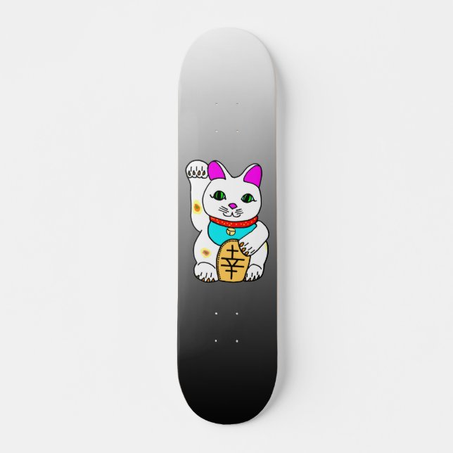MEOWIES LUCKY CAT MANEKI NEKO GREY / BLACK SKATEBOARD DECK (Front)