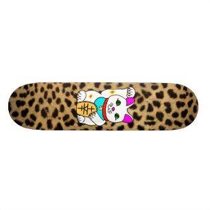 MEOWIES LUCKY CAT MANEKI NEKO LEOPARD SKATEBOARD DECK