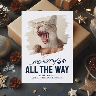 Meowing All the Way Cat Holiday Christmas Letterpress Photo Cards