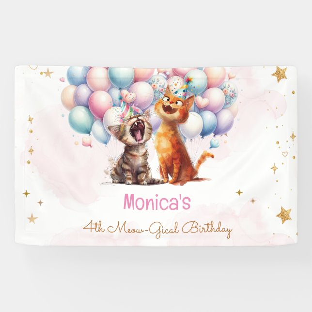 Meowing cats meow-gical kids birthday banner (Horizontal)
