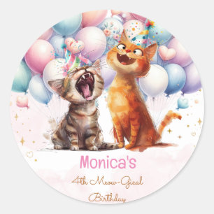 Meowing cats meow-gical kids birthday classic round sticker