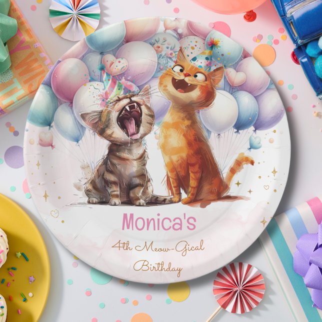 Meowing cats meow-gical kids birthday paper plates (Creator Uploaded)