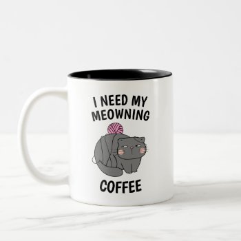 Meowing Coffee Cat Two-tone Coffee Mug by lilanab2 at Zazzle