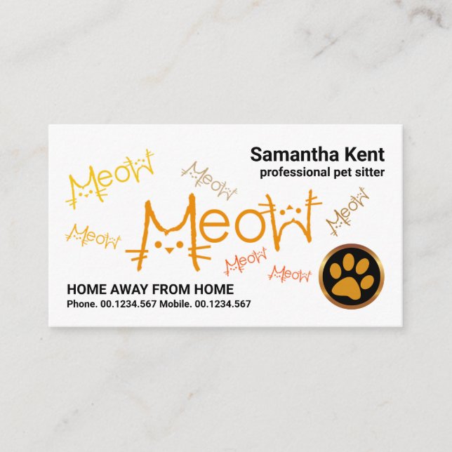 Meowing Orange Tabby Cat Pet Sitting Service Business Card (Front)