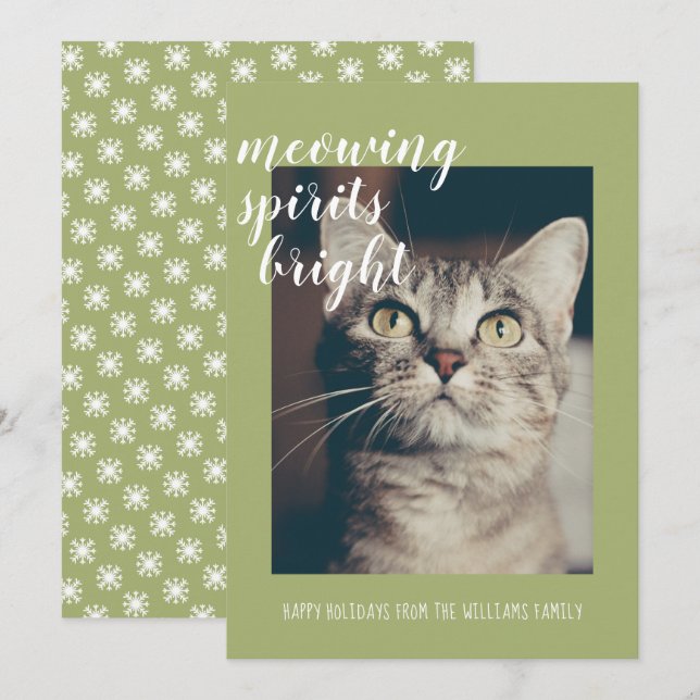 Meowing Spirits Bright Your Cat Photo Holiday Card (Front/Back)