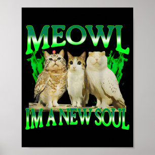 Meowl a new soul cat owl funny cat meme humor men poster
