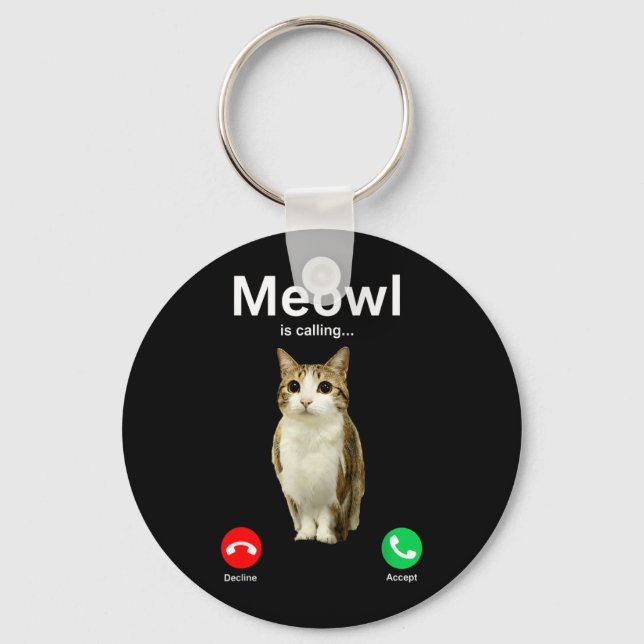 Meowl Calling Cat Owl Cursed Internet Funny Keychain (Front)