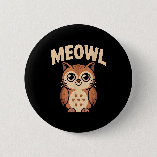 Meowl Cat Owl Hybrid Funny Meme Brain Rot Gen Alph Button (Front)