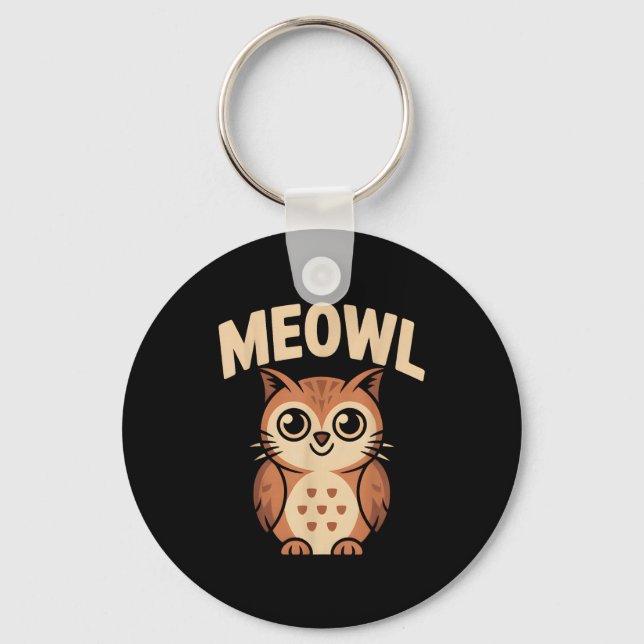 Meowl Cat Owl Hybrid Funny Meme Brain Rot Gen Alph Keychain (Front)