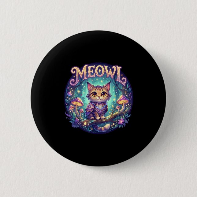 Meowl Cat Owl Meme Brainrot Kids Cursed Silly Gen  Button (Front)