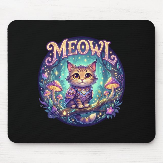 Meowl Cat Owl Meme Brainrot Kids Cursed Silly Gen  Mouse Pad (Front)