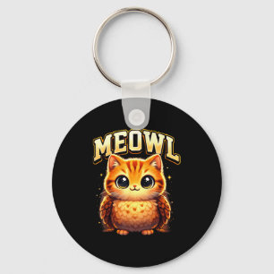 Meowl Funny Meow Cat Owl Brainrot Meme Teen Kids Keychain