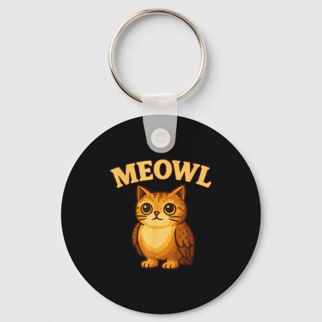 Meowl - Funny Meow Cat Owl Brainrot Meme Teen Kids Keychain (Front)
