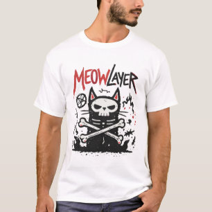 Meowlayer Cat Metal Doodle Illustration T-Shirt