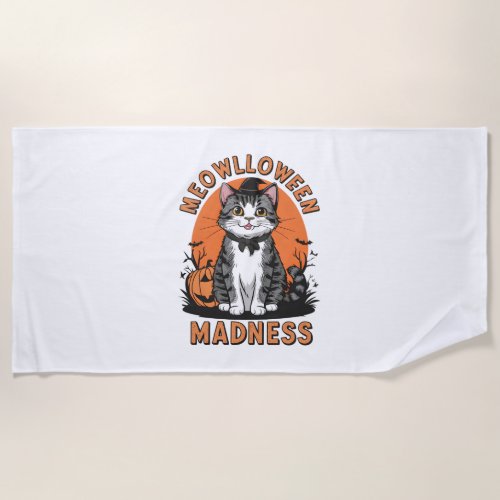 Meowlloween Madness Beach Towel