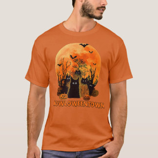 Meowloweentown Red Moon Black Cats T-Shirt