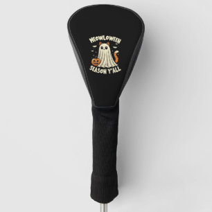 Meowlowween Season Y'all Funny Retro Cat Ghost Hal Golf Head Cover