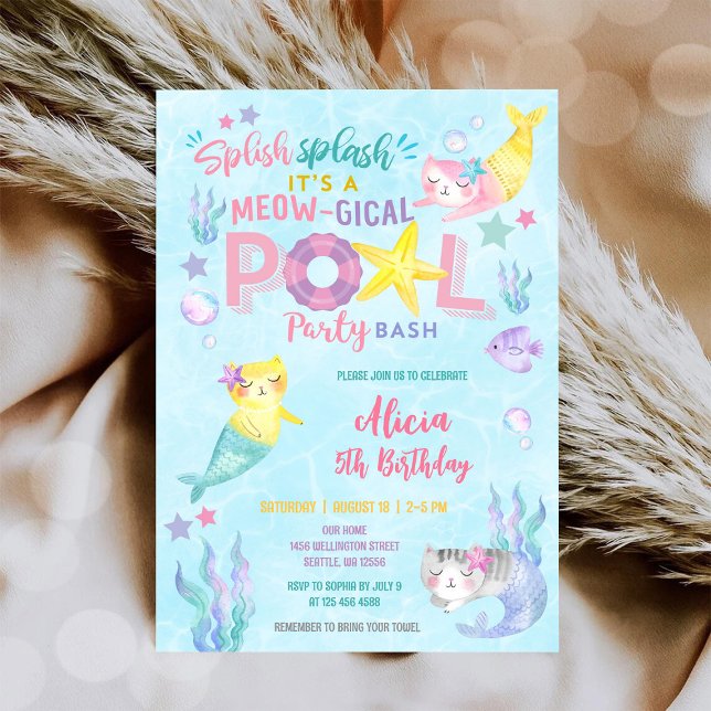 Meowmaid Pool Party Birthday Invitation (Creator Uploaded)