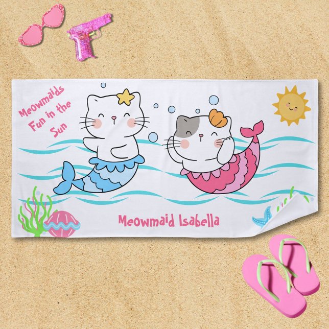 Meowmaids Mermaid Cats Fun in the Sun Mercats Beach Towel (Creator Uploaded)