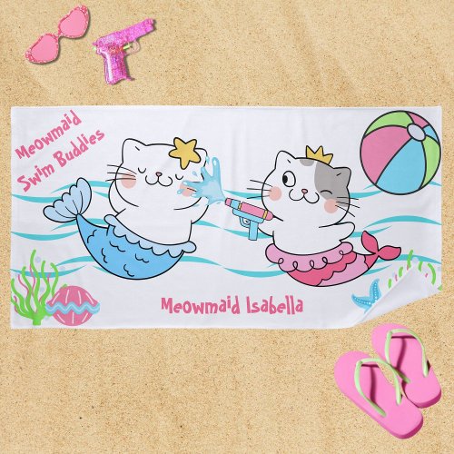 Meowmaids Mermaid Cats Swim Buddies Beach Towel