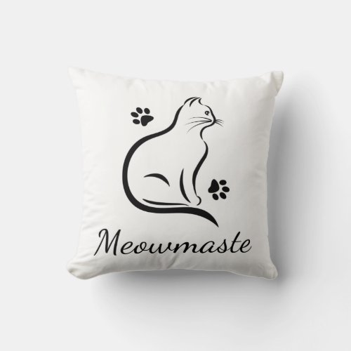 Meowmaste Cat Throw Pillow _ White Pillow