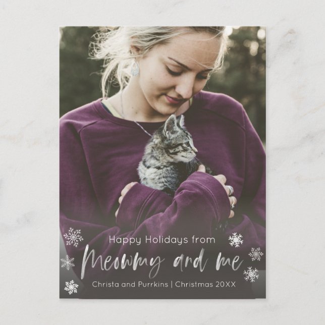 Meowmy And Me Cat Mom Photo Overlay Holiday Postcard (Front)