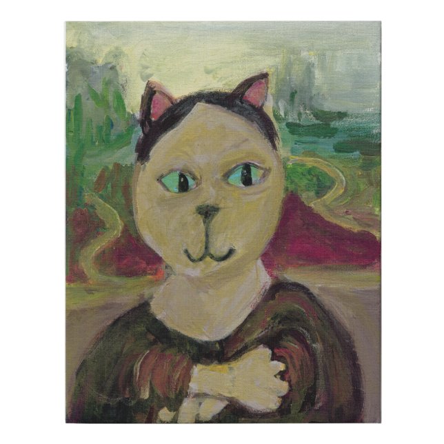 Meowna Mona Lisa Fun Cat Painting Faux Canvas Print (Front)