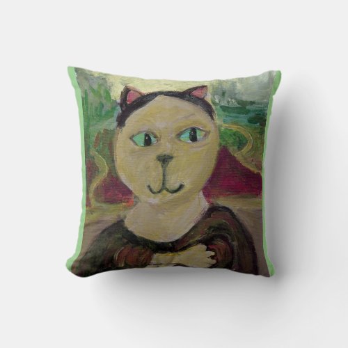 Meowna Mona Lisa Fun Classic Cat Painting Throw Pillow