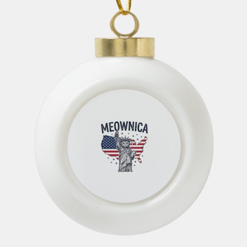 Meownica Patriotic Cat Vintage Vector Design_1 Ceramic Ball Christmas Ornament
