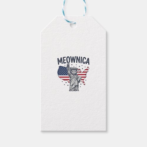 Meownica Patriotic Cat Vintage Vector Design_1 Gift Tags