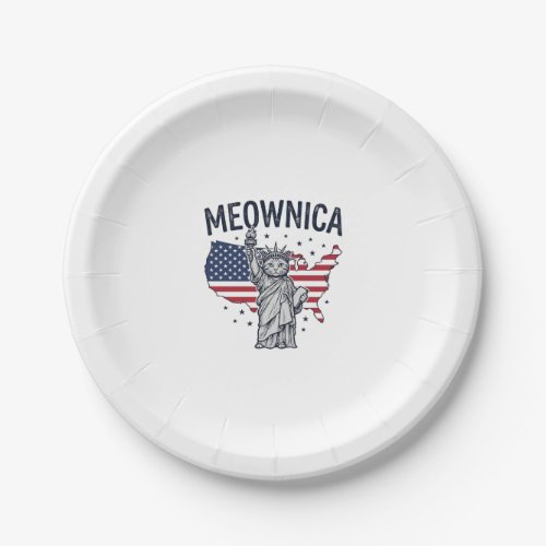 Meownica Patriotic Cat Vintage Vector Design_1 Paper Plates