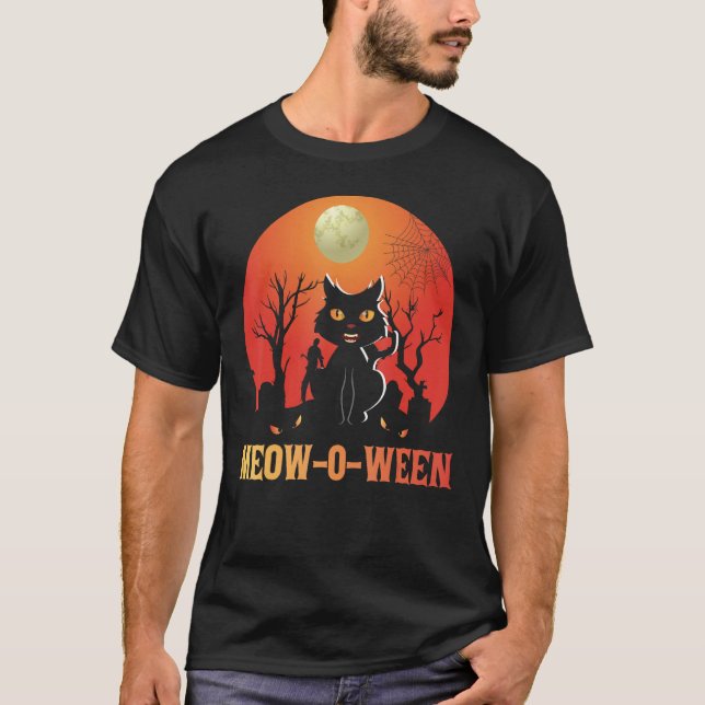 Meowoween Meow-O-Ween Cat Halloween T-Shirt (Front)