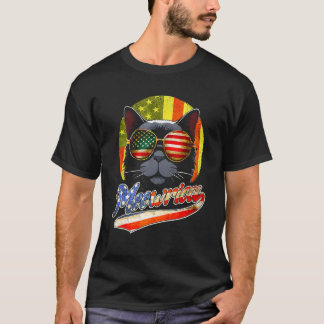 Meowrica Black Cat Sunglasses USA Flag  4th Of Jul T-Shirt