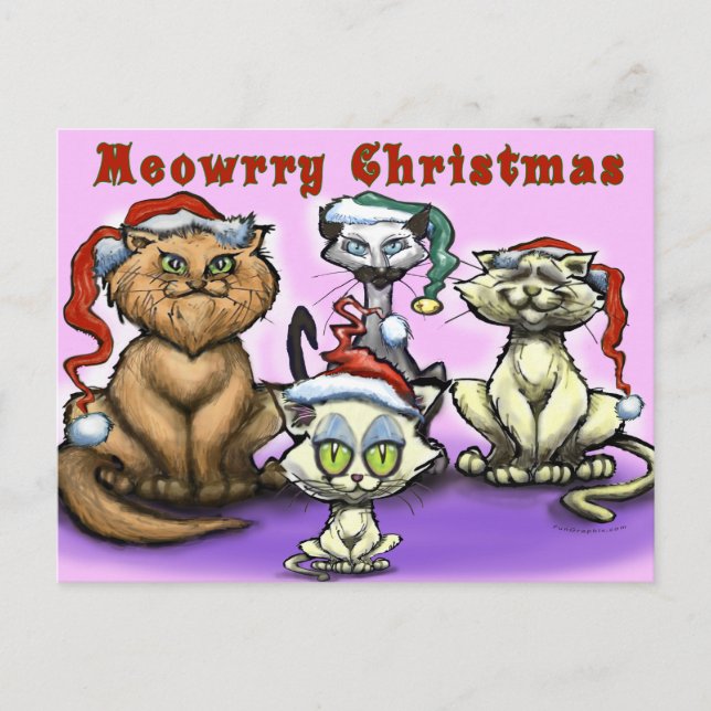 Meowrry Christmas Cats Holiday Postcard (Front)