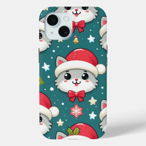 Meowry Christmas Santa Cat Cheer iPhone 15 Case