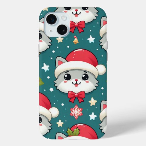 Meowry Christmas Santa Cat Cheer iPhone 15 Plus Case