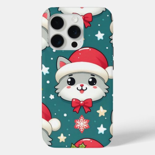 Meowry Christmas Santa Cat Cheer iPhone 15 Pro Case