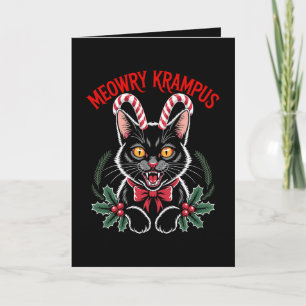 Meowry Krampus Christmas Black Cat Candy Cane Xmas Card