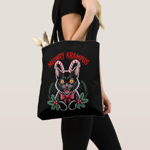 Meowry Krampus Christmas Black Cat Candy Cane Xmas Tote Bag