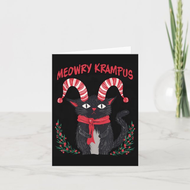 Meowry Krampus Funny Krampus Is Coming To Town Cat Card (Front)